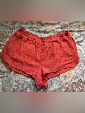 aerie Coral Red Gauze Athletic Shorts